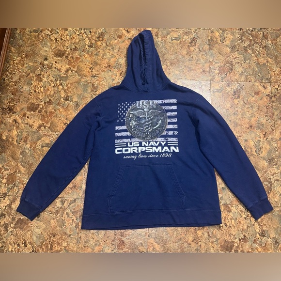 US Navy Corpsman Saving Lives Since 1898 Navy Blue Pullover Hoodie Size XL - Picture 1 of 6